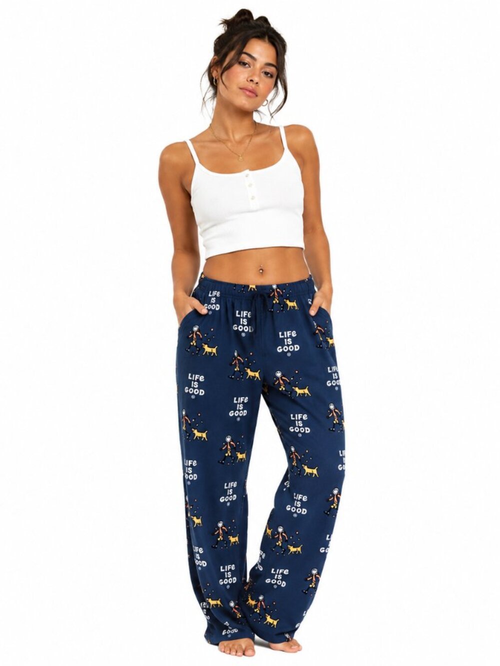 2/$30 Life Is Good Navy Pajama Pants Fall Hiking Dog Print Lounge Sleepwear Sz L